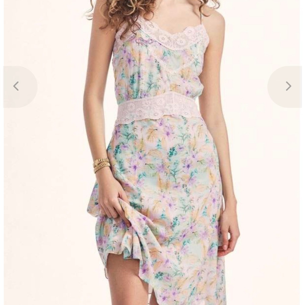 LoveShackFancy Rusalina Slip Dress NWT Whimsical Sage Floral Lace Size 4 Fairy